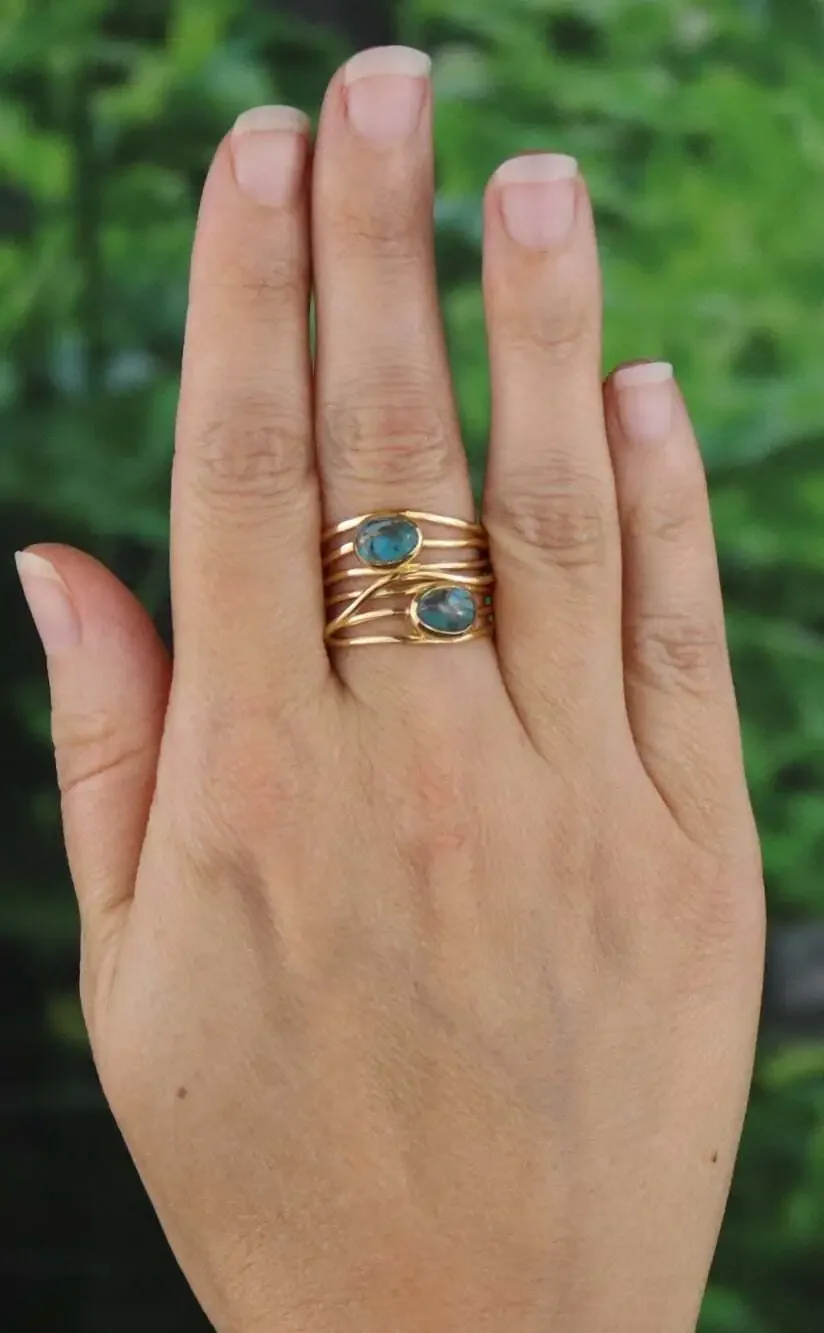 18k Gold Over Sterling Silver Turquoise Ring Size 8